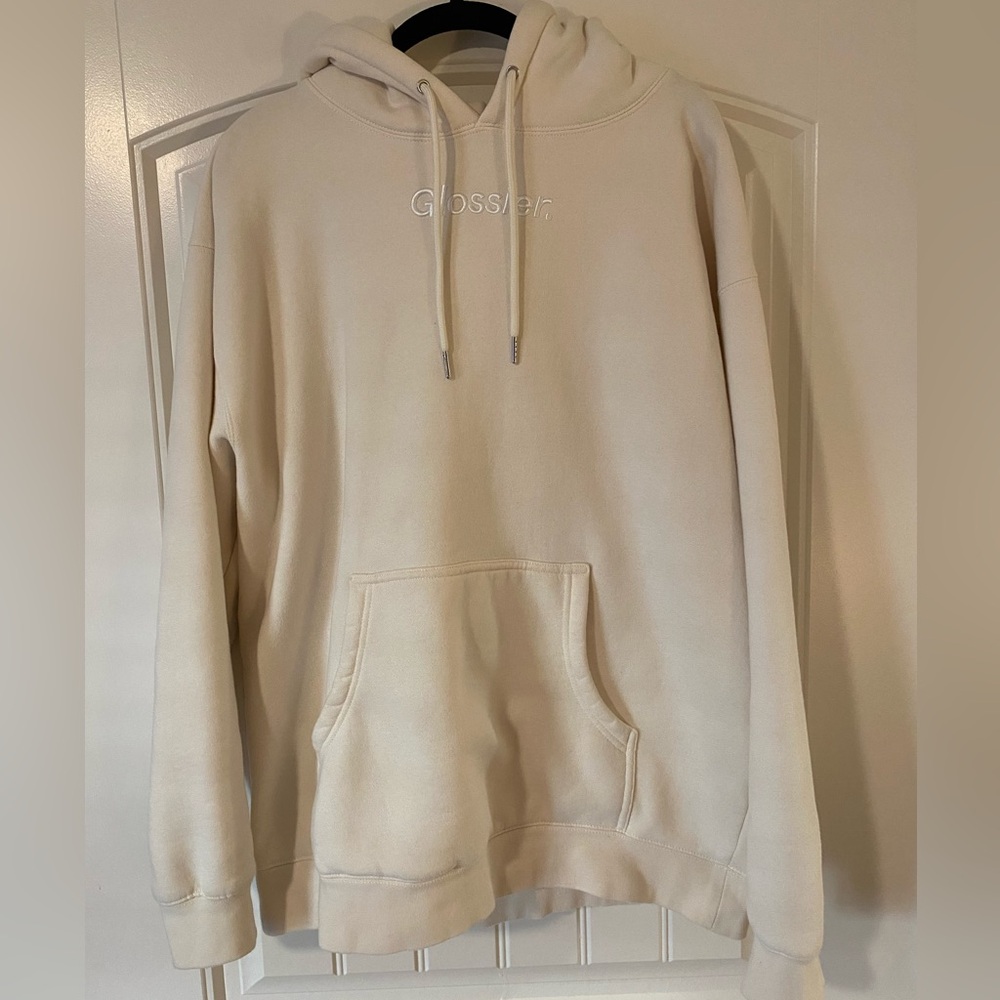 Glossier Limited Edition Embroidered Hoodie, Cream. Size Large
